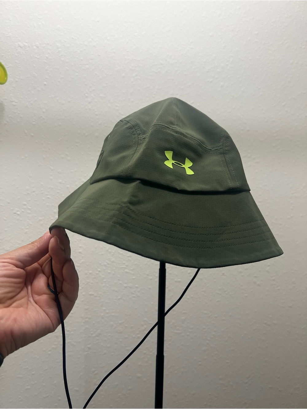 Under Armour Kids Olive Green Bucket Hat with Neon Yellow Logo